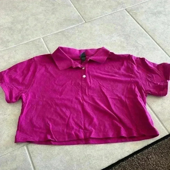 Plain Magenta Polo Crop Top - Picture 1 of 3